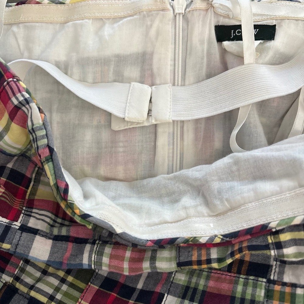J. Crew Women Madras Midi Dress Strapless Fit Flare Patchwork Preppy Y2K Wmn 8 - Picture 6 of 11